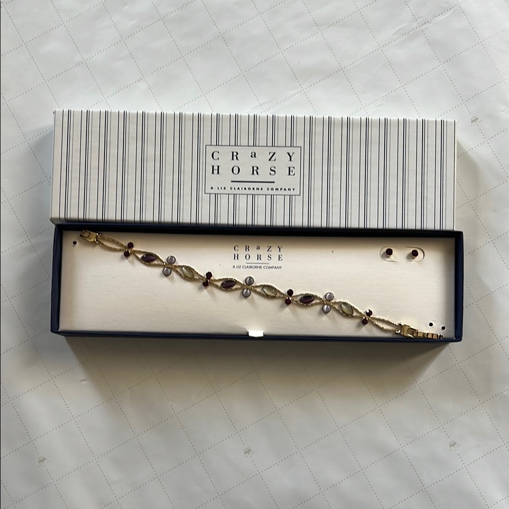 Crazy Horse (By Liz Claiborne) Gold and Purple Stone Bracelet and Earring Set